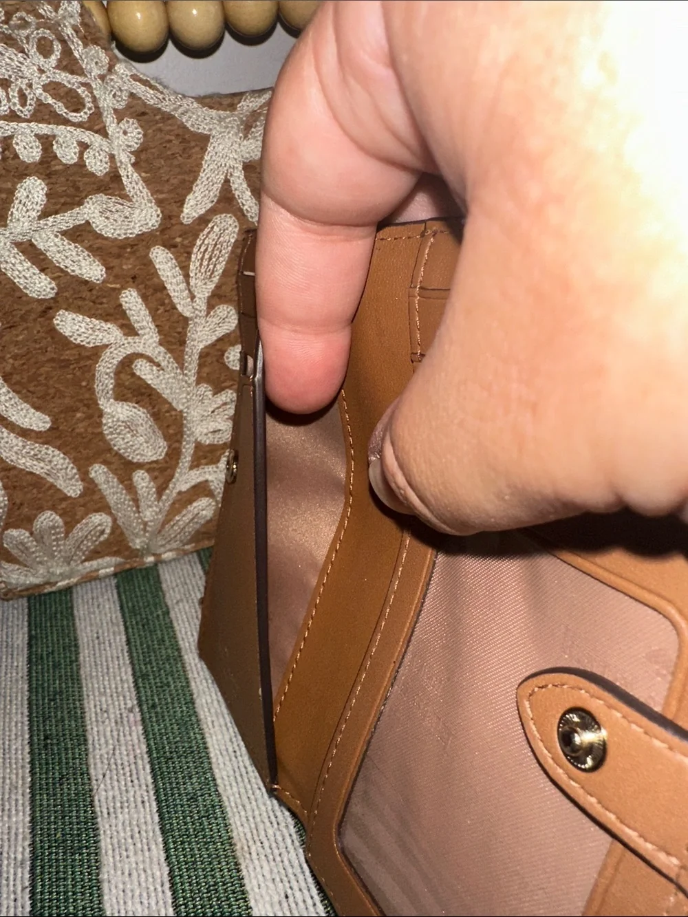 kate spade Brown Pebble Leather Zip Card Wallet